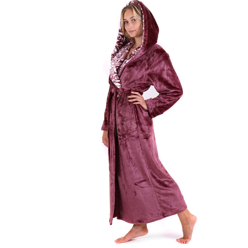 Dámský župan Flora s kapucí 39564853 jednobarevný mauve wine - Vestis 101867764
