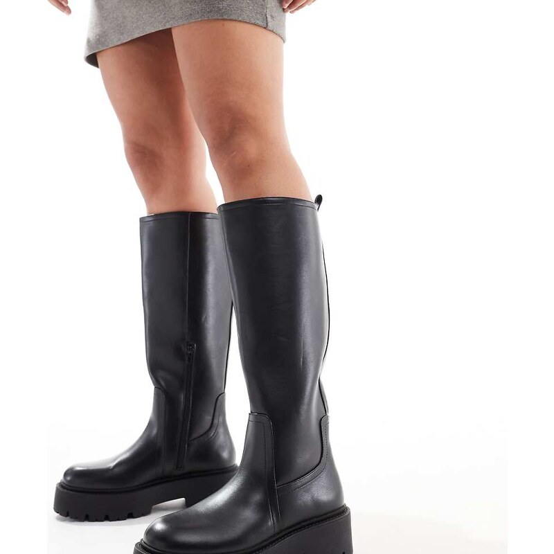 ASOS DESIGN Wide Fit Carmen chunky flat knee boots in black 104951602