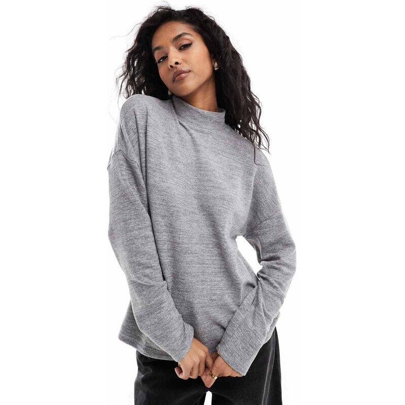 Vero Moda high neck oversized jersey top in light grey melange 112662697