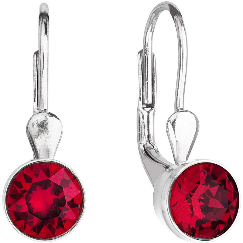Stříbrné náušnice visací s krystaly červené kulaté 31112.3 ruby