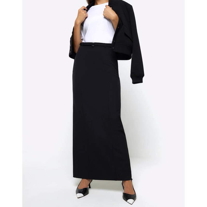 River Island a-line pencil maxi skirt in black 114780651