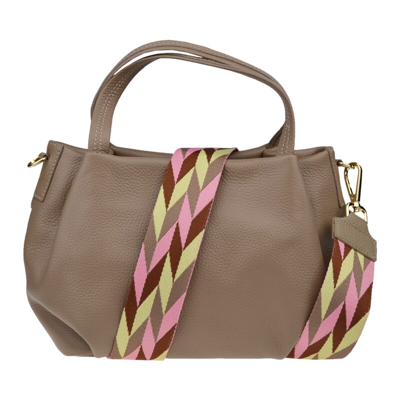 Hnědá kožená italská crossbody kabelka Tea Taupe s přídavným popruhem 100664382