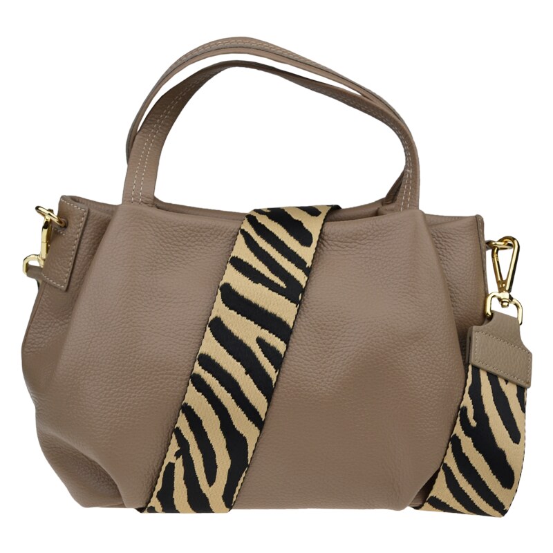 Hnědá kožená italská crossbody kabelka Tea Taupe s přídavným popruhem 100664383