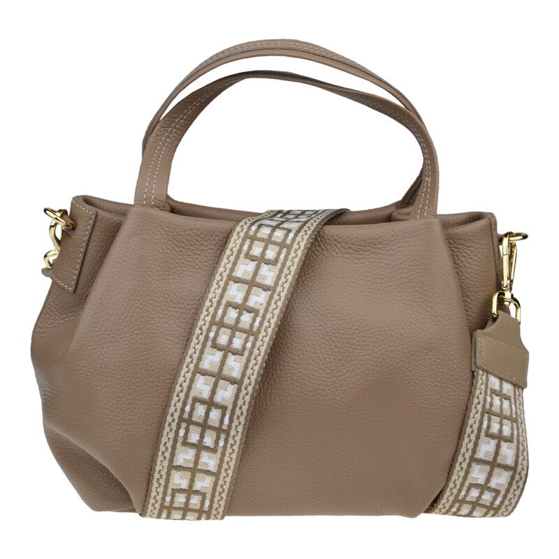 Hnědá kožená italská crossbody kabelka Tea Taupe s přídavným popruhem 100664384