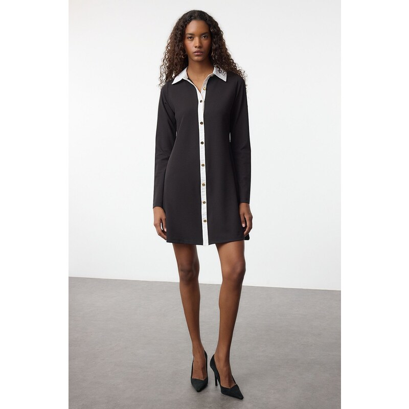 Trendyol Black Color Block Button Detailed Mini Knit Dress