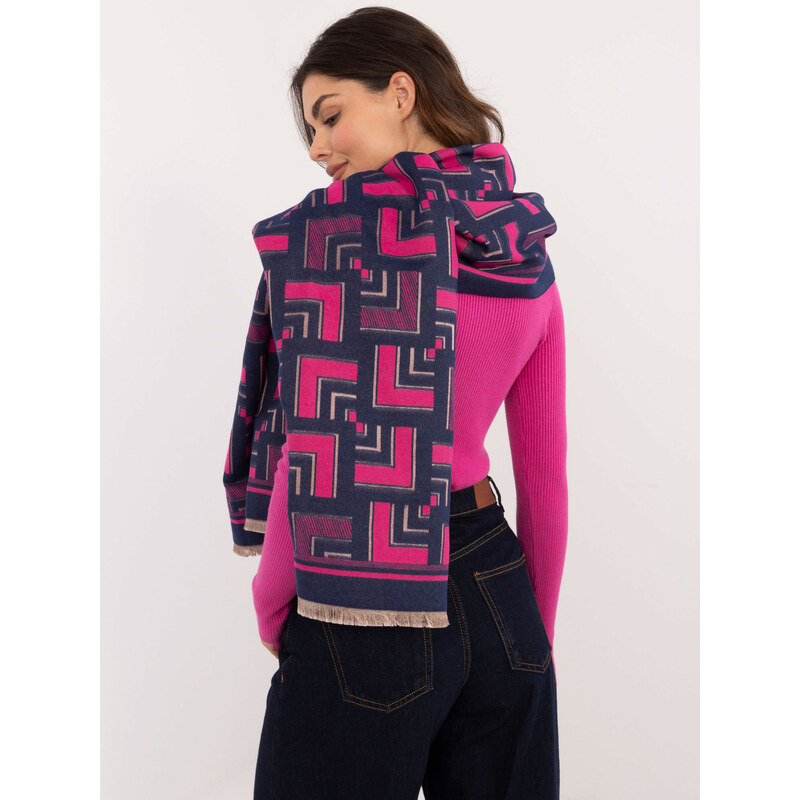 Wool Fashion Italia Tmavě modrý a fuchsiový dámský šátek se
