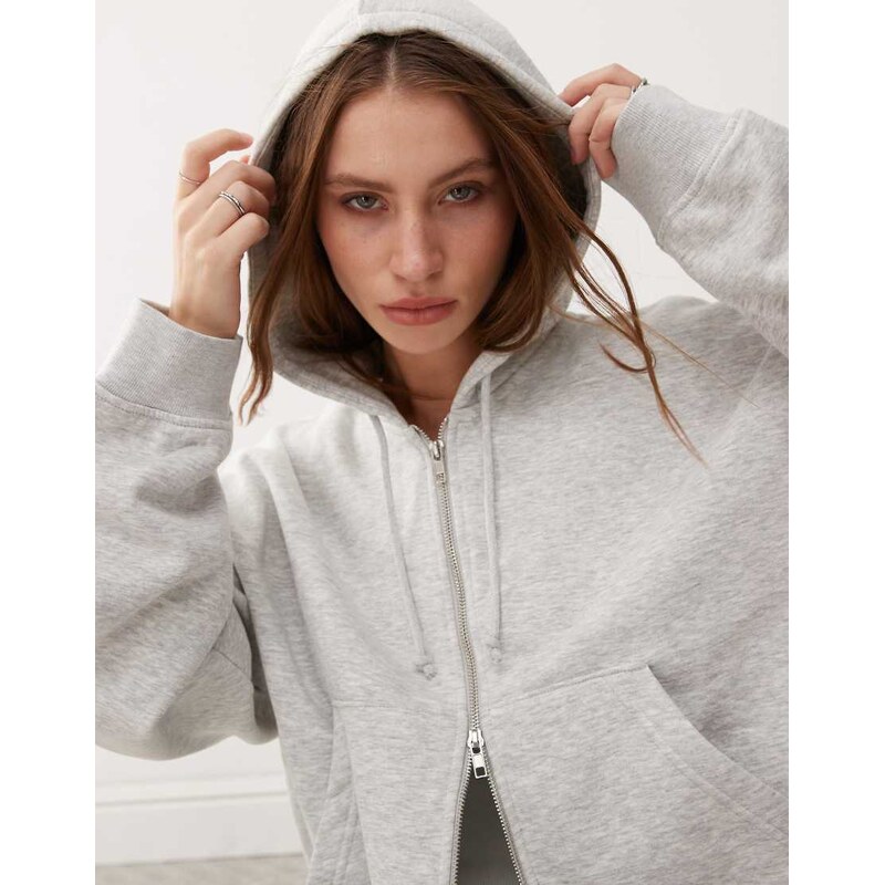 Weekday Essence boxy zip thru hoodie in grey
