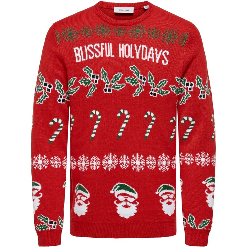 Only & Sons Svetr Xmas smaragdová / červená / černá / bílá