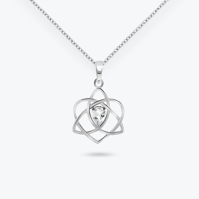 Estemia Stříbrný řetízek s křišťálem Srdce Triquetra - Ag925