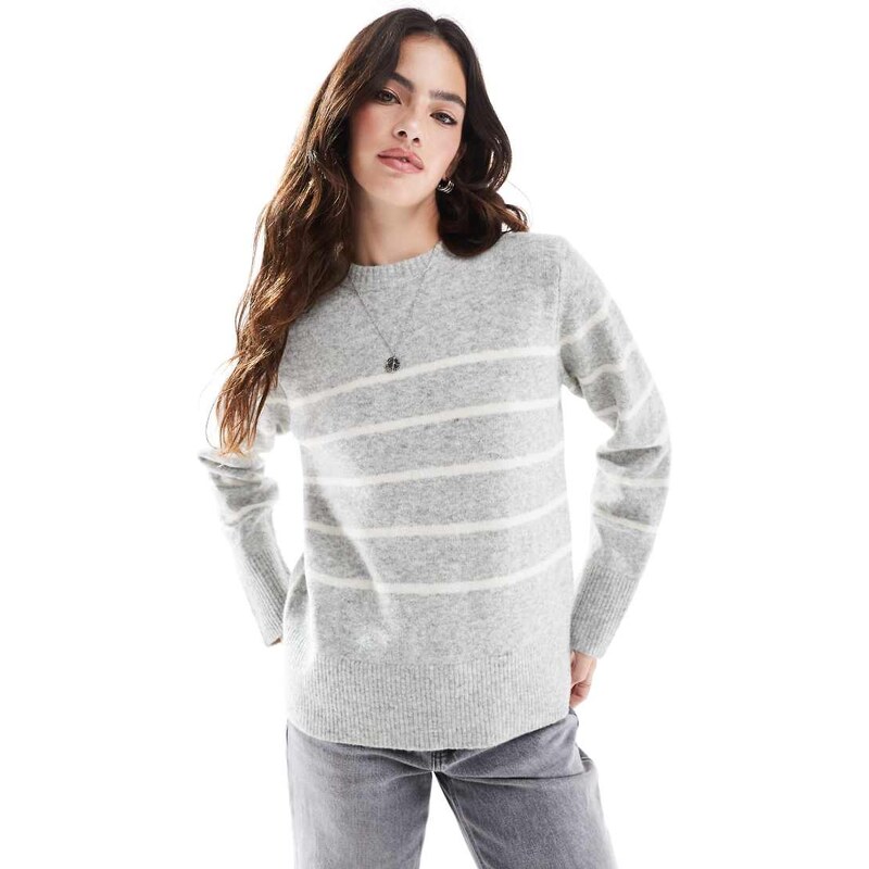 Vero Moda o neck jumper in cream with grey stripe-White