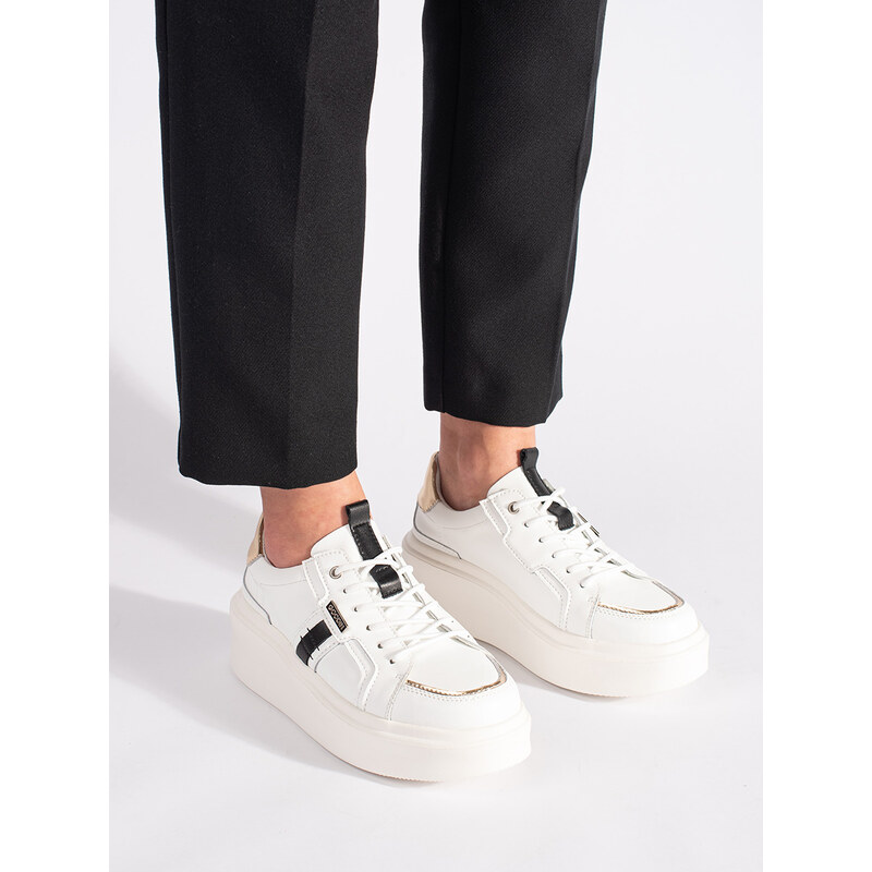 Shelvt White leather platform sneakers