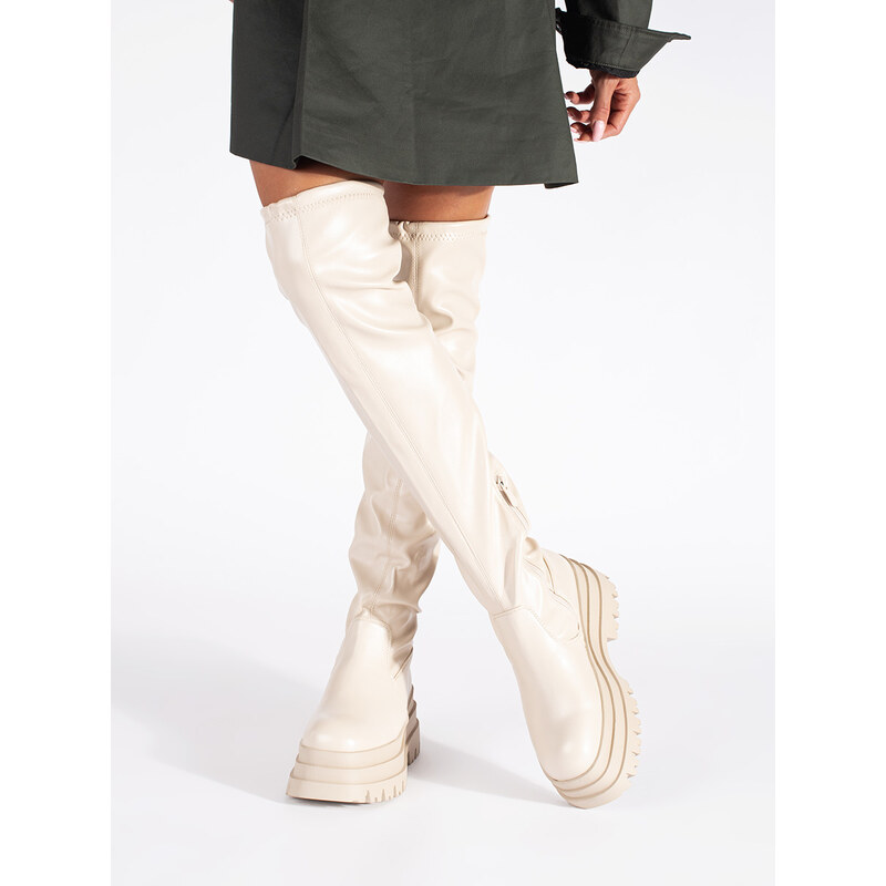 Shelvt Cream platform musketeer boots 107080684