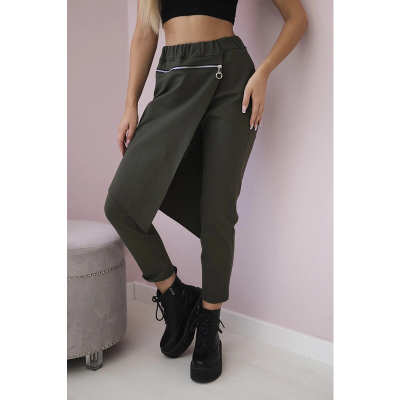 K-Fashion Punto Milano Zimní kalhoty s ozdobným zipem khaki 100691899