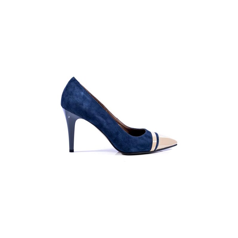 Clarette Dámská obuv na podpatku 699_bleu velour + Nude lake