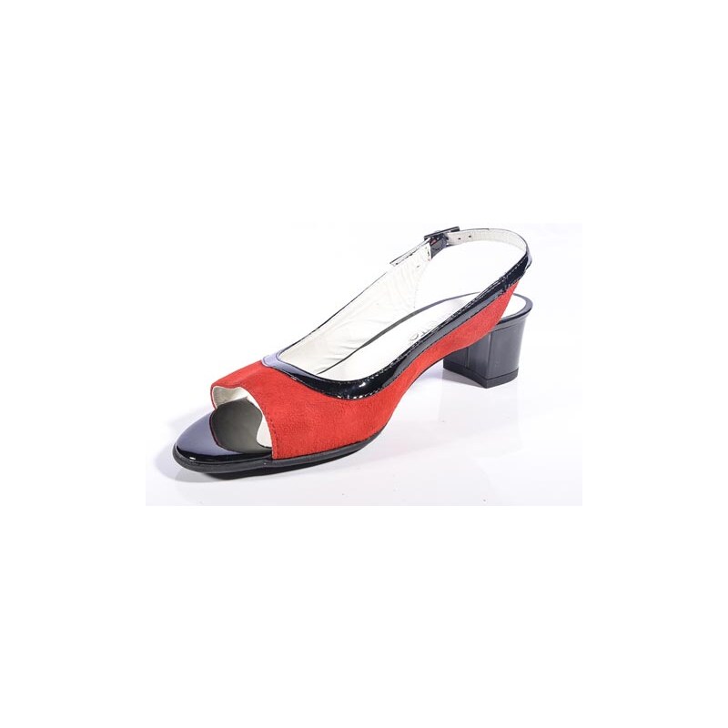 Clarette Dámská obuv na podpatku 570_Red velour+ black lake