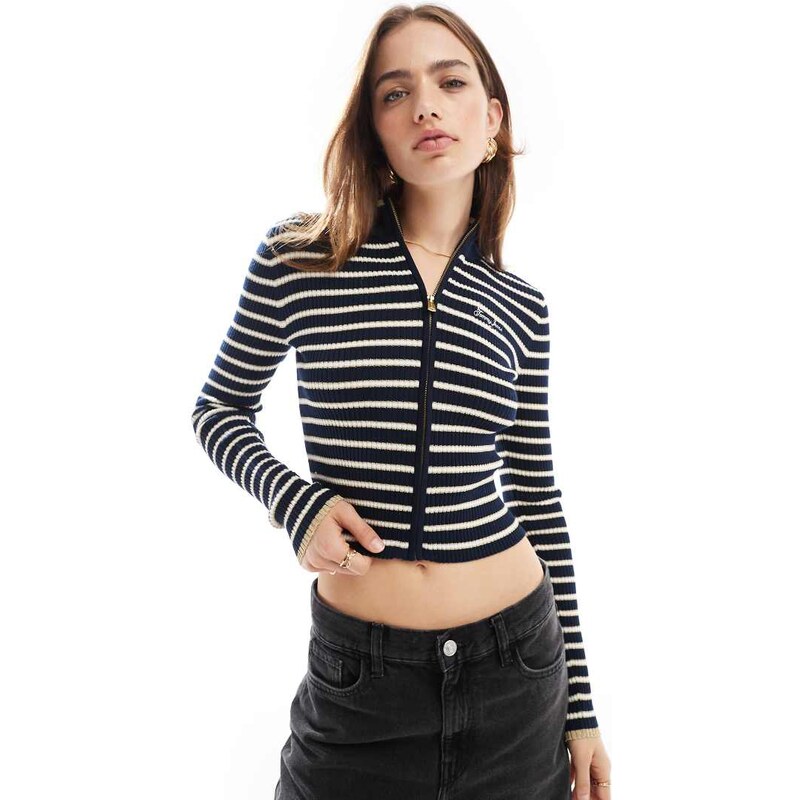 Tommy Jeans metallic stripe zip cardigan in navy 100707801
