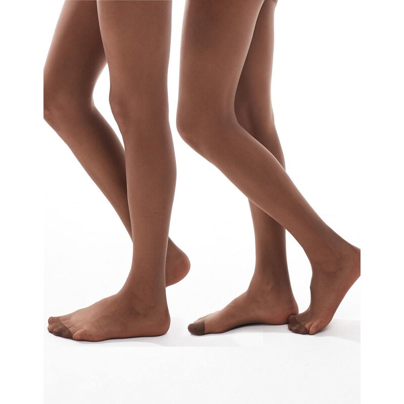 ASOS DESIGN 2 Pack 15 denier tights in umber-Neutral 100707874