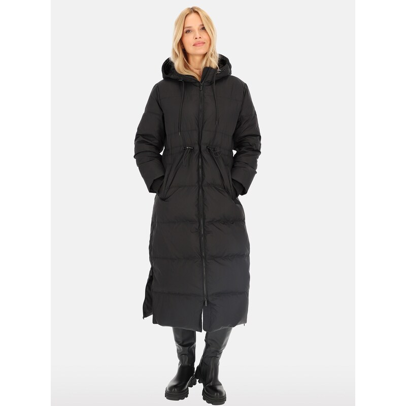 PERSO Womans Womens long real down jacket with a zipper , black
