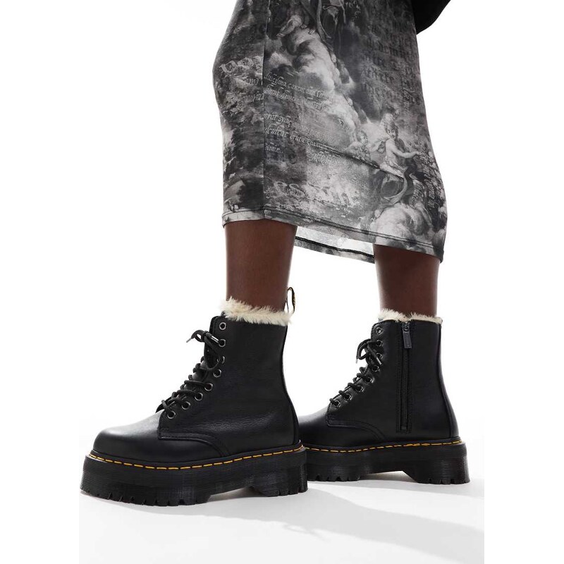 Dr Martens Jadon fur lined 8 eye boots in black pisa