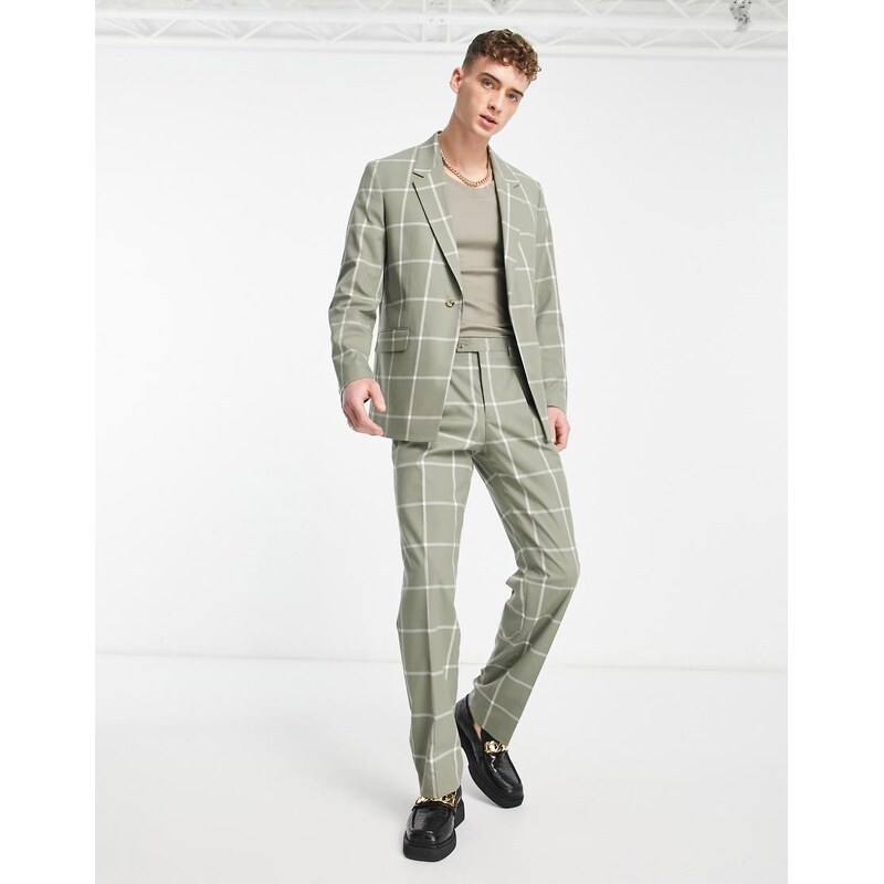 Viggo ascensio check suit trousers in green