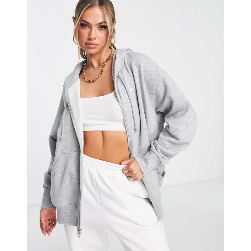 Nike Phoenix Fleece oversized full zip hoodie in grey