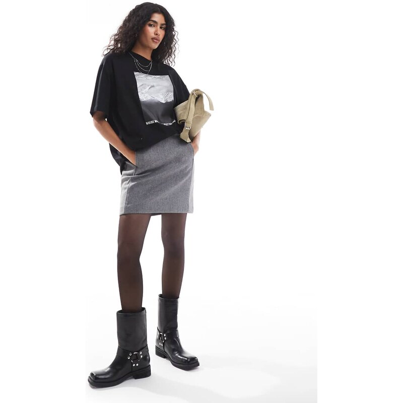 Vero Moda high waisted structured mini skirt in grey 100770169
