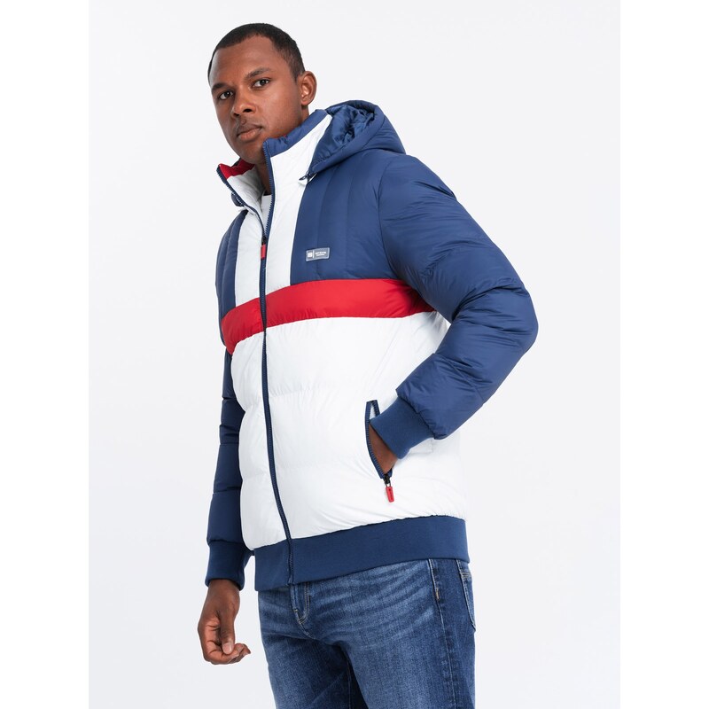 Ombre Mens colorful retro sports jacket - blue and white