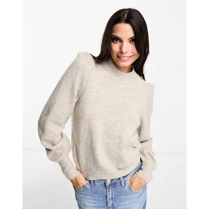 JDY puff sleeve jumper in stone-Grey