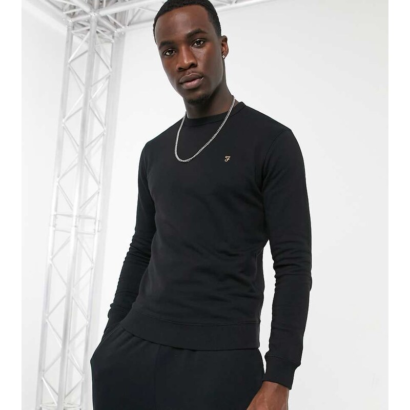 Farah Tim tall crew neck sweat in black - BLACK