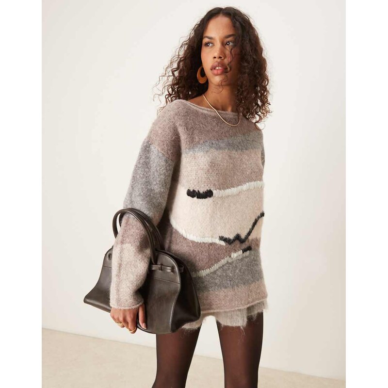 ASOS DESIGN hand crafted pattern jumper in brown 100773237