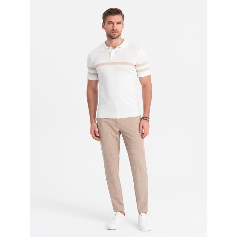 Ombre Mens classic cut pants in fine check - sand