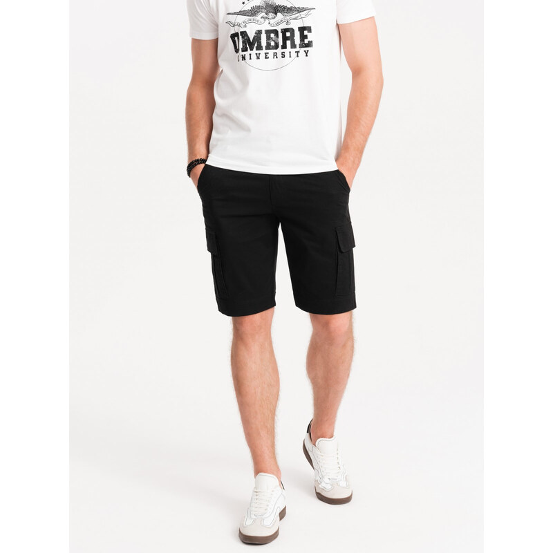 Ombre Mens single color shorts with cargo pockets - black