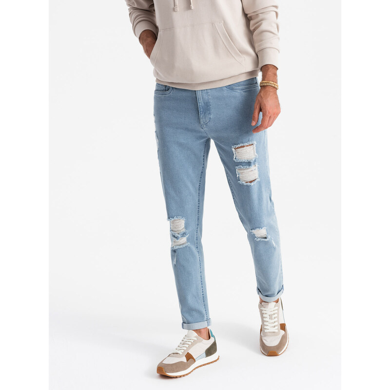 Ombre Wash mens TAPER FIT denim pants with rubbing - blue