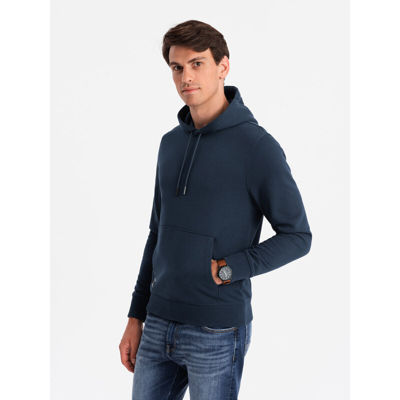 Ombre BASIC mens cotton kangaroo hooded sweatshirt - navy blue
