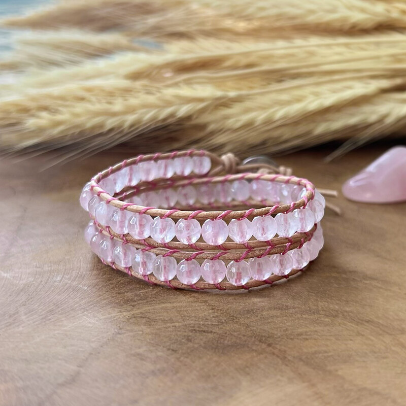 Estemia Dvojitý minerální wrap náramek z broušeného růženínu