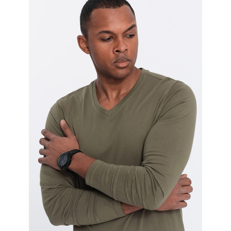 Ombre Mens unprinted longsleeve with v-neck - dark olive