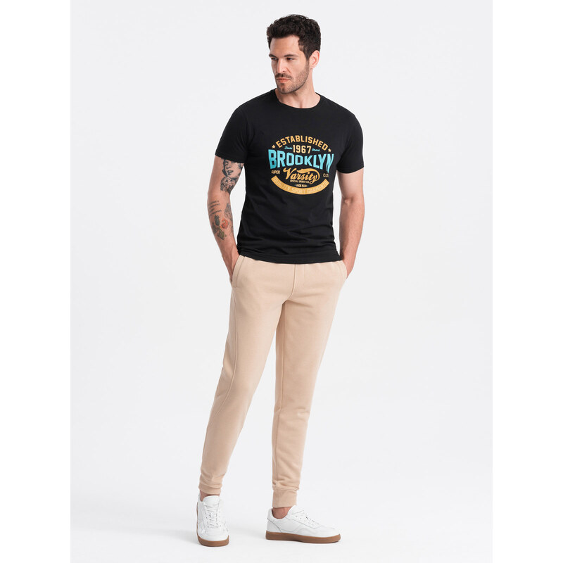 Ombre Mens BASIC cotton jogger sweatpants - beige