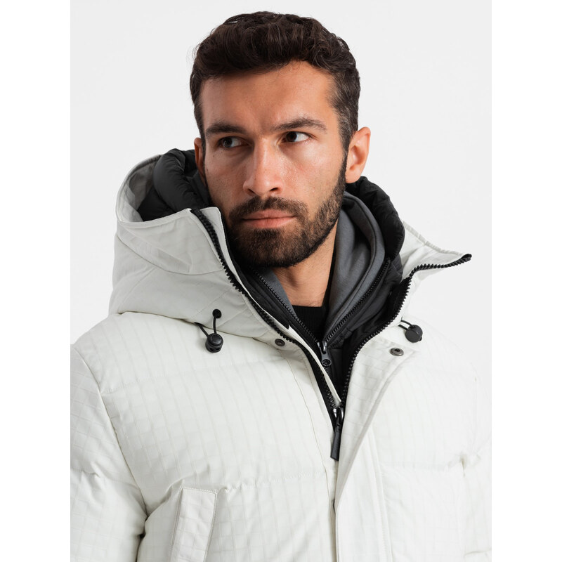 Ombre Clothing Outdoorová dlouhá pánská bunda parka - bílá V1 OM-JALJ-0201