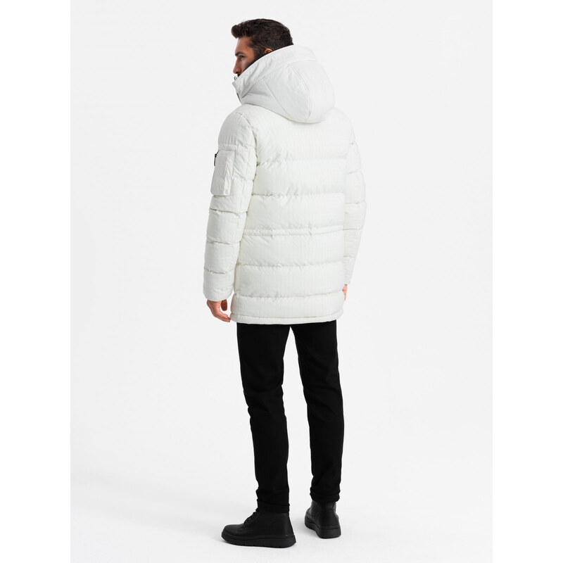 Ombre Clothing Outdoorová dlouhá pánská bunda parka - bílá V1 OM-JALJ-0201