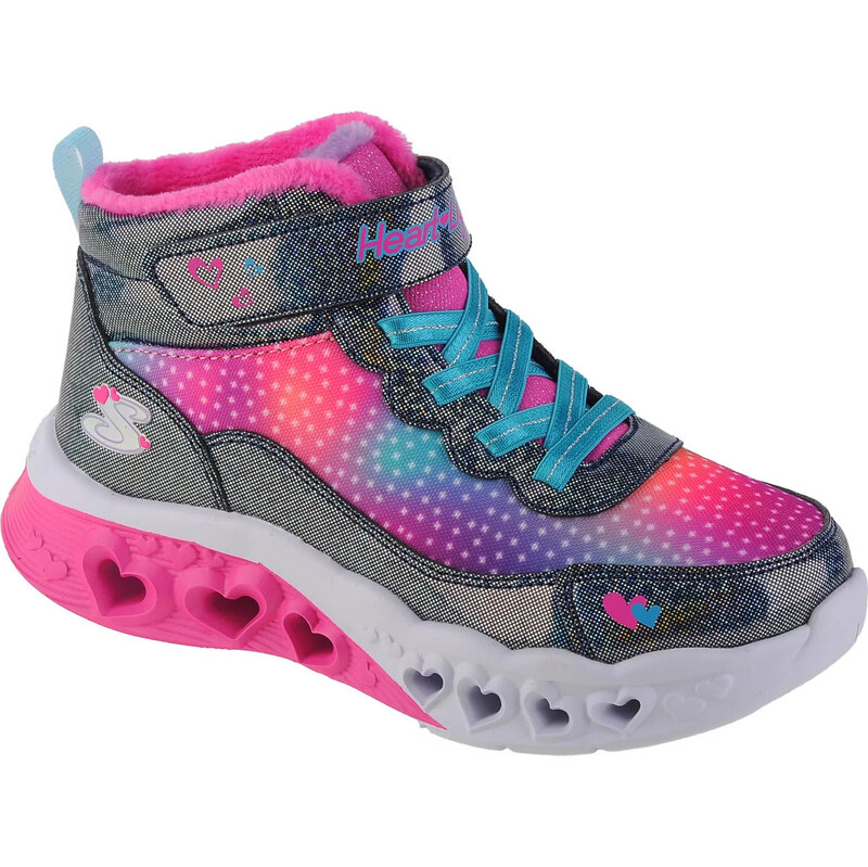 Šedo-růžové dívčí svítící zimní kotníkové tenisky Skechers Flutter 100802657