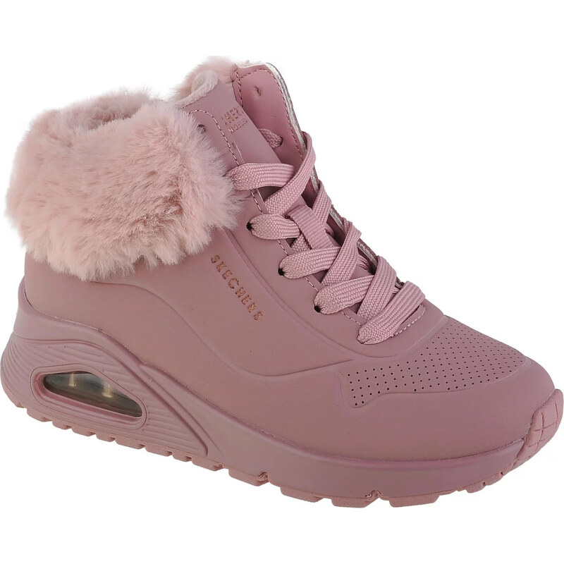 Růžové dívčí kotníkové tenisky s kožíškem Skechers Uno - Fall