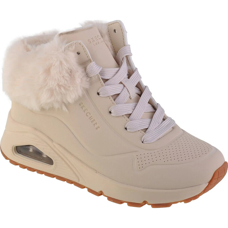 Béžové dívčí kotníkové tenisky s kožíškem Skechers Uno - Fall Air 100802677