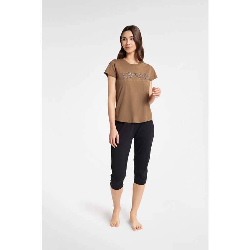 Boutique Pyžamo 40615-88X Karamelová a černá - Henderson Ladies 113451379