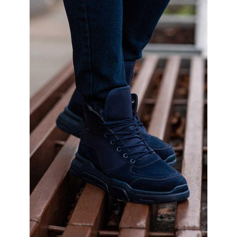 Ombre Mens ankle sneaker boots with sculpted sole - navy blue