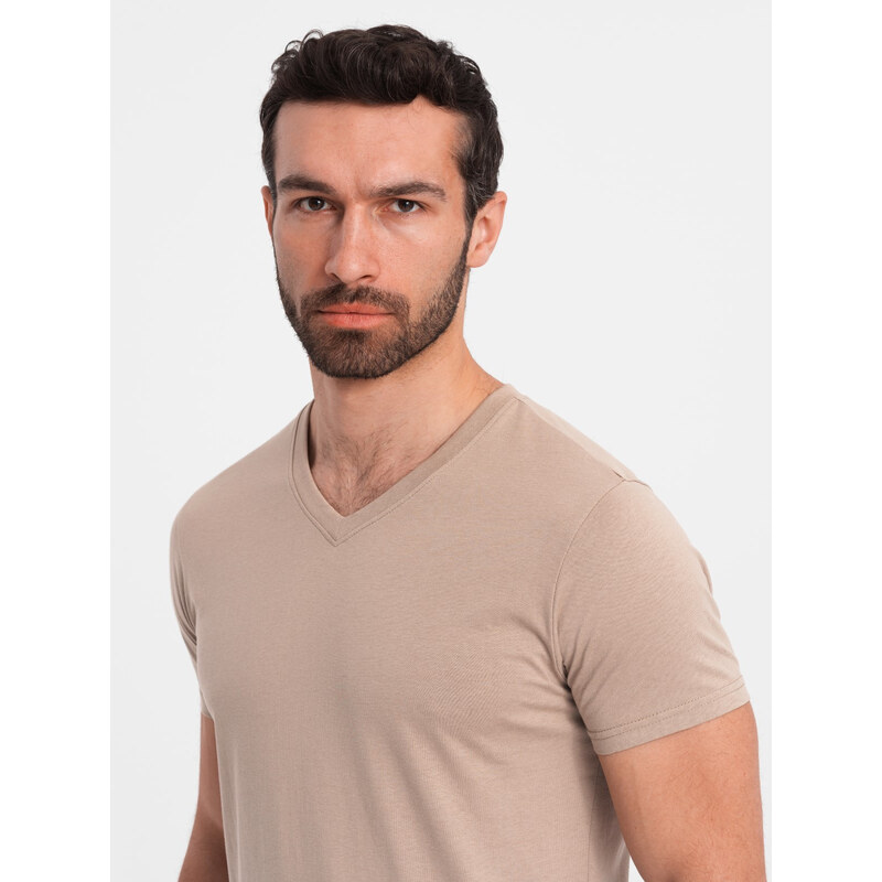 Ombre Mens BASIC classic cotton T-shirt with a v-neck - ash