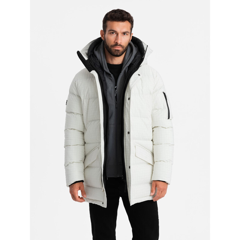 Ombre Clothing Outdoorová dlouhá pánská bunda parka - bílá V1 OM-JALJ-0201