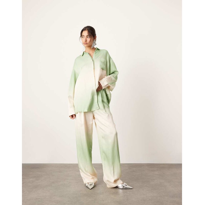 ASOS EDITION super wide leg trouser co-ord in green ombre print-Multi 114540744