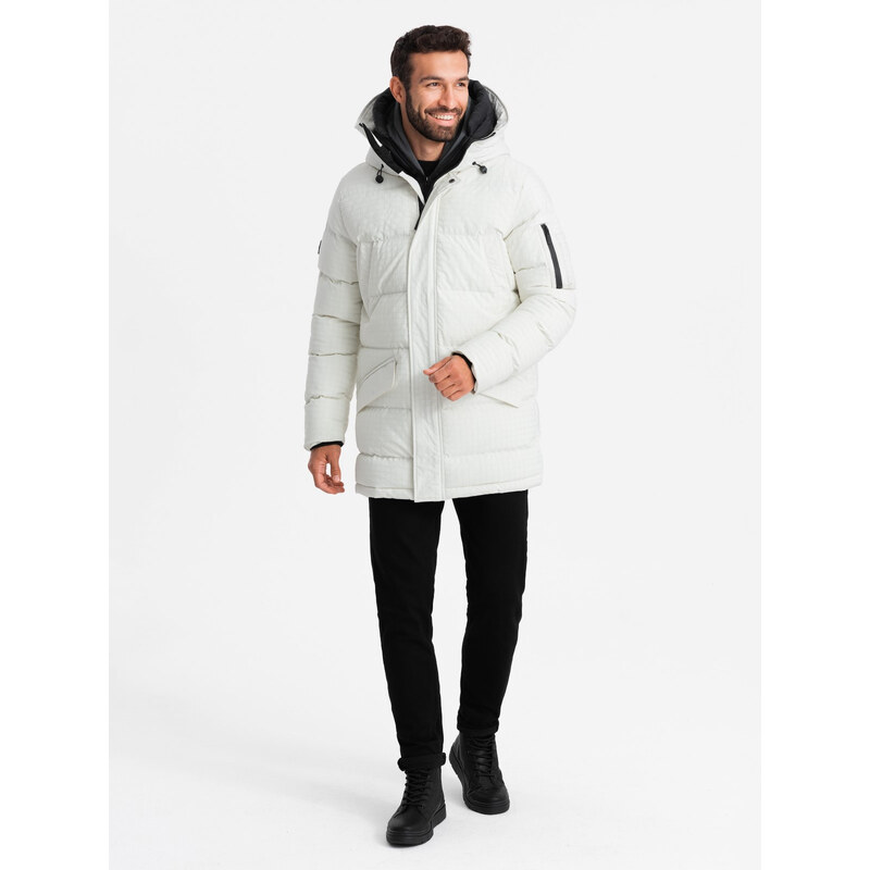 Ombre Clothing Outdoorová dlouhá pánská bunda parka - bílá V1 OM-JALJ-0201