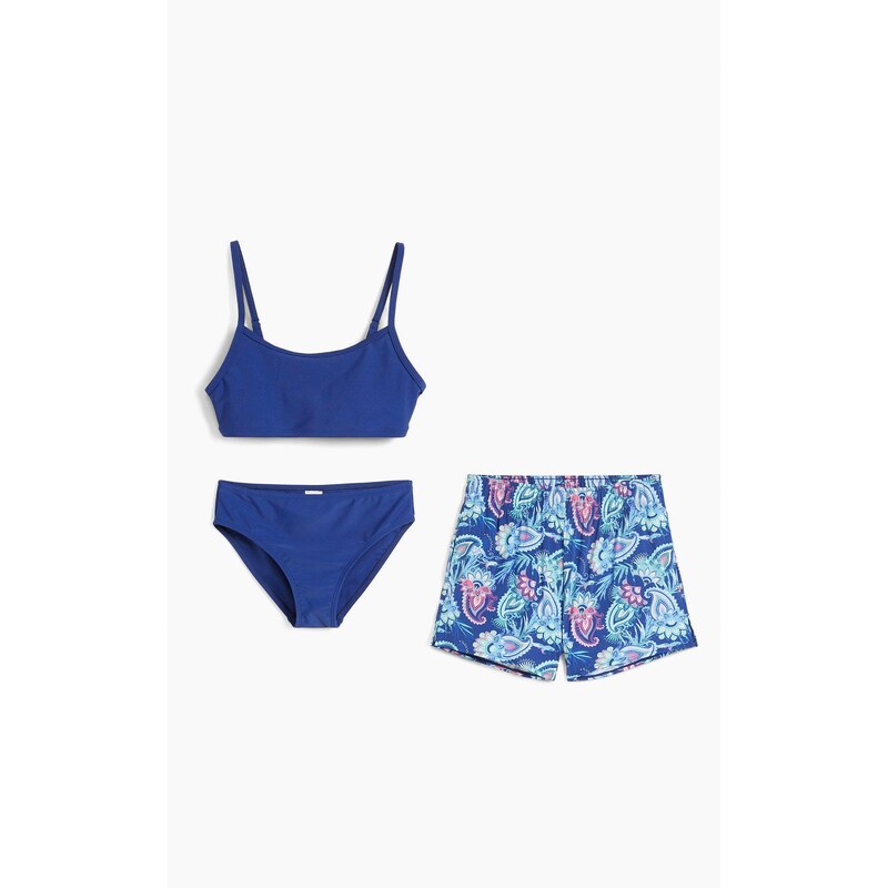bonprix Bikiny a šortky (3dílná souprava) modrá Dívky