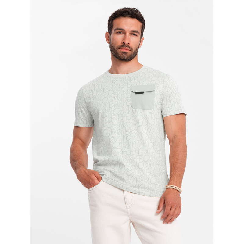 Ombre Mens cotton t-shirt with letter print and pocket - yellow